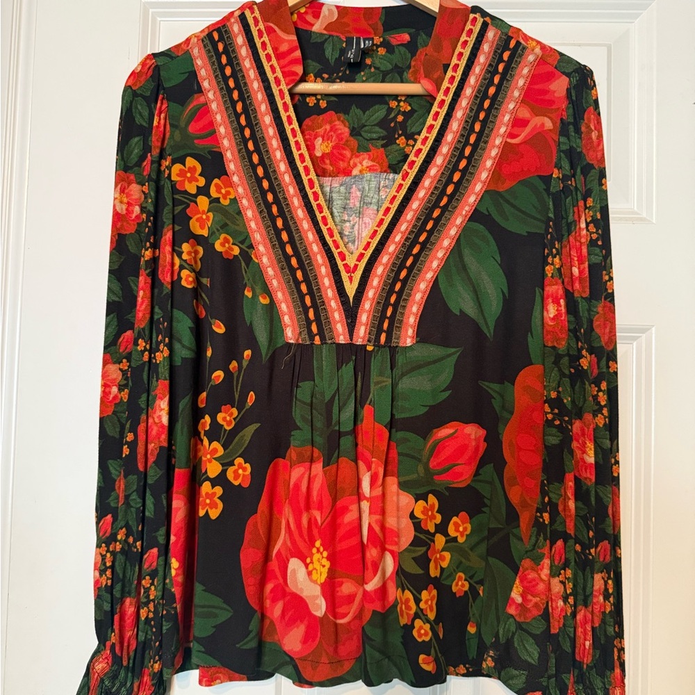 Anthropologie Floral V-Neck Blouse